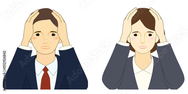 Obraz Illustration set of young people in suits with troubled expressions