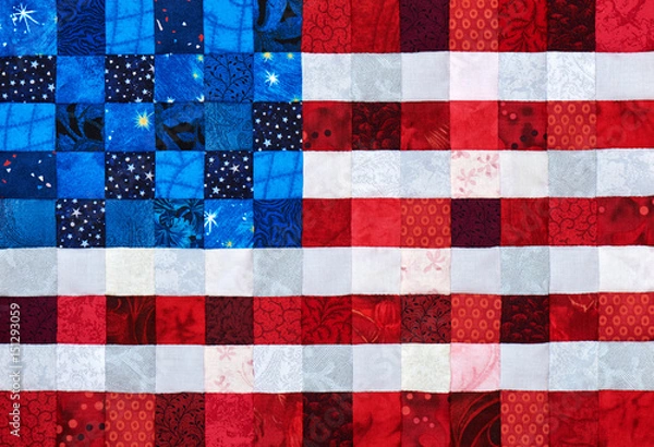 Fototapeta Square pieces of fabrics selected and stitched like a flag of USA