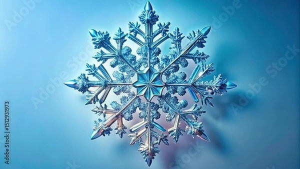 Fototapeta Winter Snowflake Macro, Light Blue Background, AI Photography