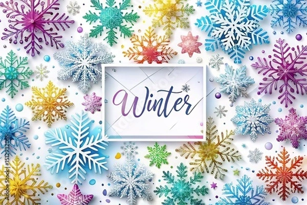 Fototapeta Winter Snowflake Square Background - Flat Design