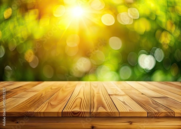 Fototapeta Wooden Table Surface, Warm Background, Product Photography, Copy Space, Studio Shot