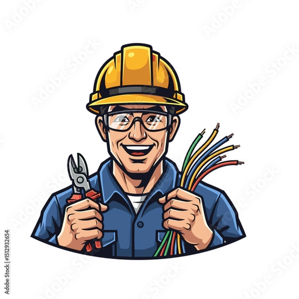 Obraz Smiling Electrician Holding Wires and Pliers in Pixel Art Style