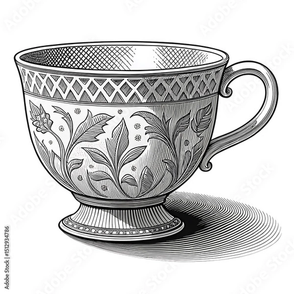 Fototapeta This beautifully engraved teacup once belonged to a Victorian noblewoman. One rainy afternoon, it was found hidden behind a false panel in an old manor. What secrets does it holdisolated on white back