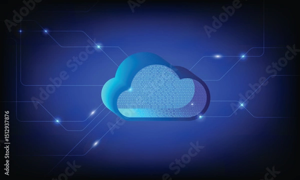 Obraz A digital cloud icon with colorful data streams, representing technology and connectivity. background is dark, enhancing vibrant colors of cloud