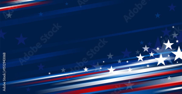 Fototapeta 4th of july USA independence day banner design of stars and line on blue background with copy space vector illustration
