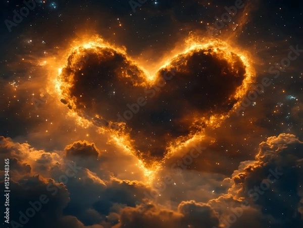 Obraz Fiery heart-shaped cloud in night sky