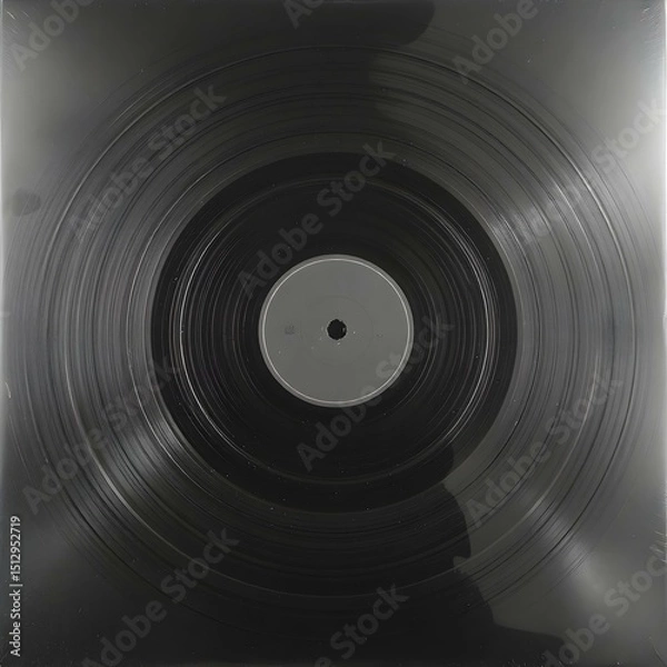 Obraz Vinyl Record: A pristine black vinyl record, showcasing its concentric grooves and central label, represents the classic music format. The image is a study in texture and simplicity. 