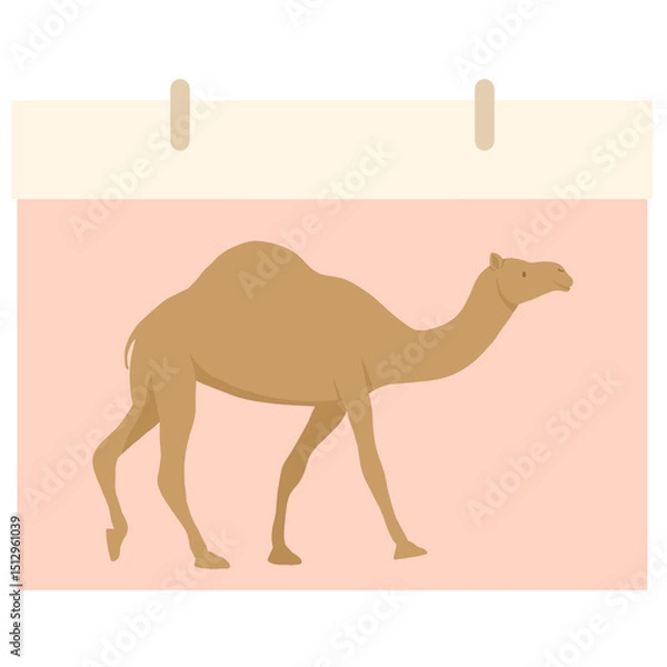 Fototapeta Desert Journey for Eid al-Adha: Simple Cartoon Illustration of a Brown Camel, a Symbol of Sacrifice and Tradition for the Islamic Festival on a Pastel Background