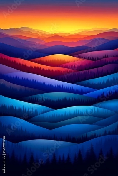 Obraz Colorful layered mountain range at sunset