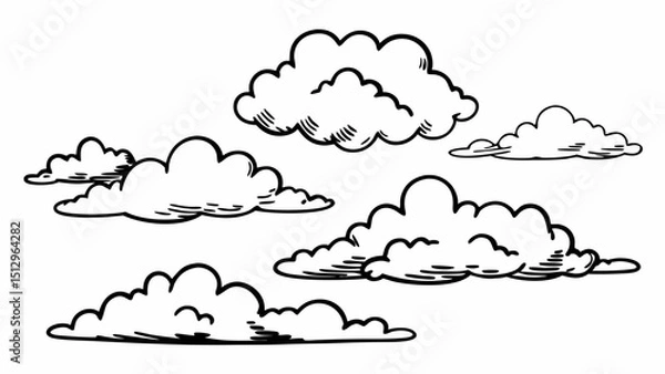 Fototapeta Hand-drawn Clouds Collection of Sketchy Cumulus and Stratus Clouds Illustrations