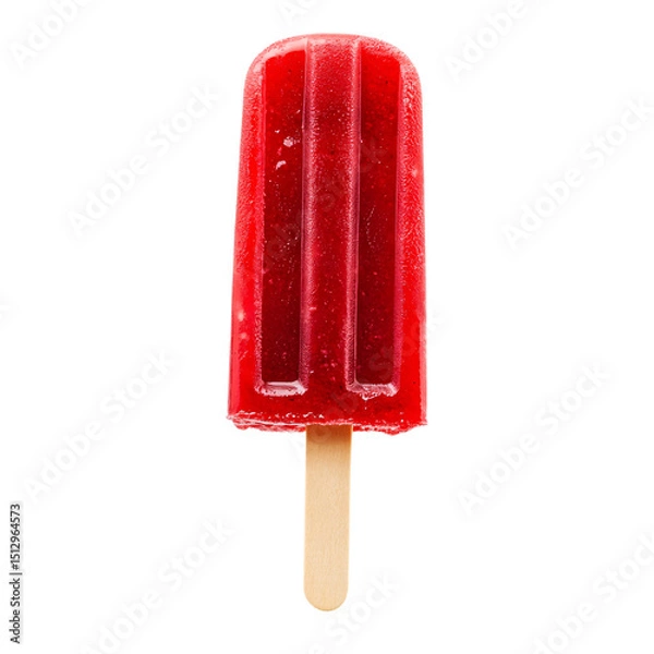 Fototapeta Strawberry ice cream popsicle stick, a sweet red frozen dessert isolated on transparent background