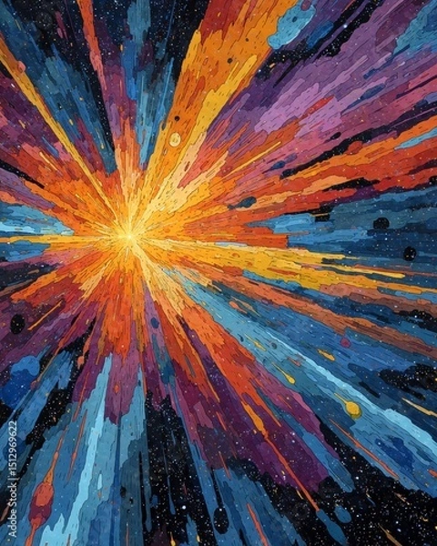 Obraz Vibrant cosmic explosion with colorful rays emanating from a central point. Radiant energy passage.
