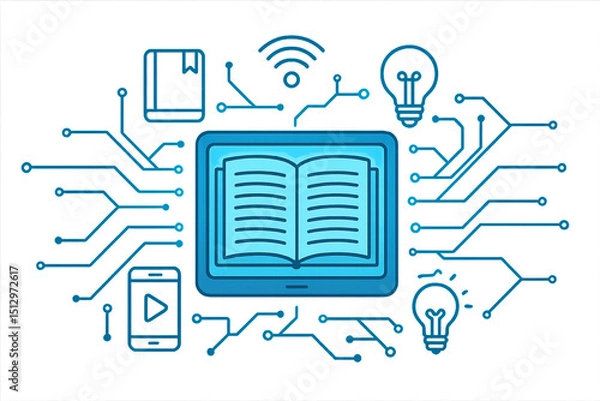 Fototapeta Digital Smart Technology Concept with Book and Connection Icons