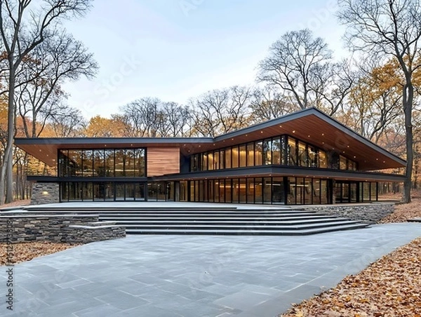 Fototapeta Modern home in a forest setting