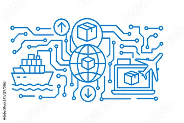 Fototapeta Smart Technology Concept for Trade and Shipping in Digital Era