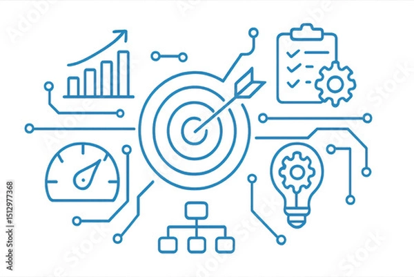 Fototapeta Simple Tech Blueprint Illustrating Iconic Strategy and Innovation Concepts