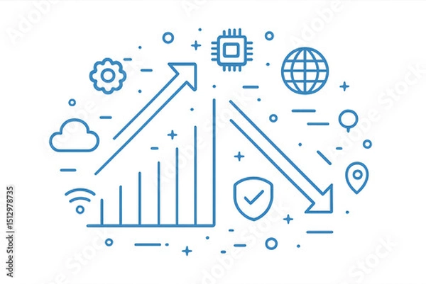 Fototapeta Futuristic Tech Elements with Graphs and Symbols in Blue Design