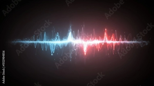 Fototapeta AI Voice Assistant Visualized as Glowing Waveform in Blue and Red Tones