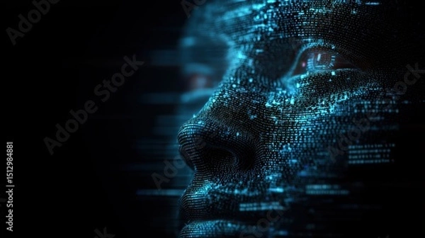 Fototapeta Glowing Digital Face Formed from Code Representing Modern Technology