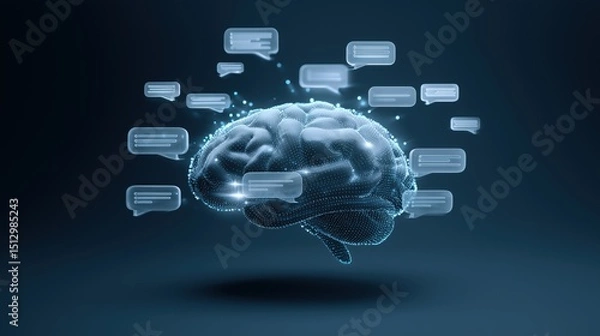 Fototapeta Digital Brain Animation with Chat Bubbles Signifying Communication and Ideas