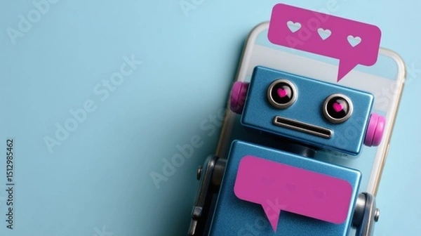 Fototapeta Supportive AI Bot Expressing Emotion Through Text Messages on Smartphone
