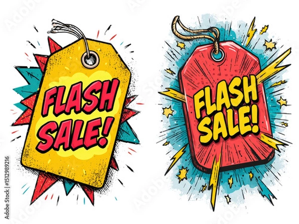 Fototapeta Bright and Bold Flash Sale Tags with Comic Style and Dynamic Elements