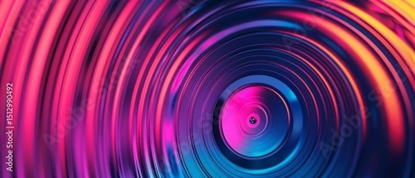 Fototapeta Playing a record close up. Neon colors 60s and 70s style, retro abstract music background. Copy space AI generated