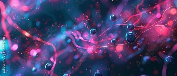 Fototapeta Render of an abstract neon background featuring glowing pink blue lines and bokeh lights.. AI generated