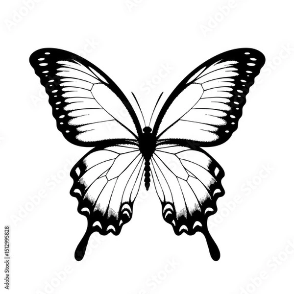 Fototapeta Detailed butterfly illustration in black and white for coloring pages and graphic design projects use free 100 silhouette