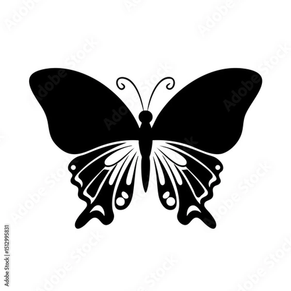 Fototapeta Black butterfly silhouette vector illustration for graphic design and nature themed projects isolated art work