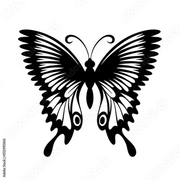 Fototapeta Beautiful black and white butterfly vector illustration for design projects and creative artwork inspiration silhouette