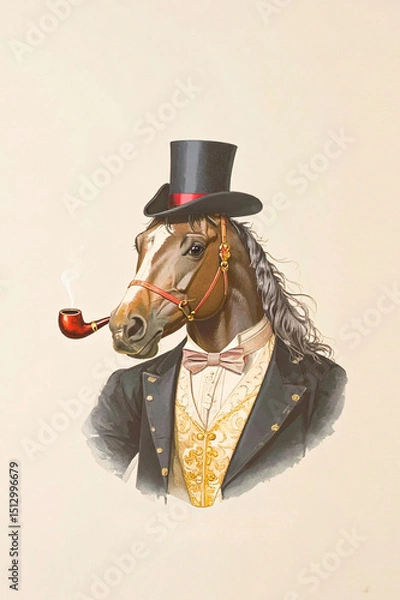 Fototapeta タキシードを着た馬のイラスト,Generative AI,AI画像