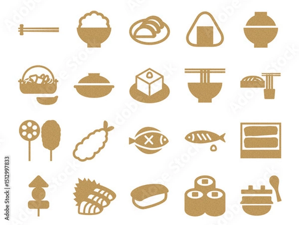 Fototapeta 和食メニューアイコンのセット_コルク模様