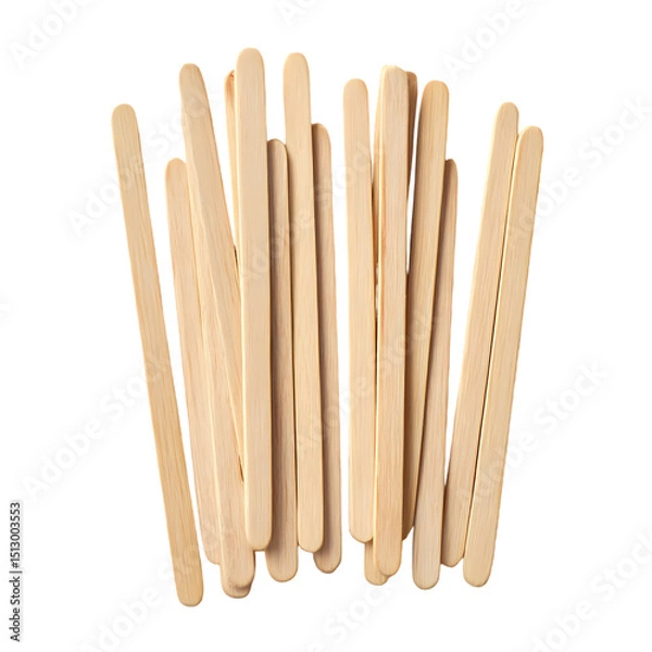 Obraz A close up view of a collection of wooden craft sticks arranged in a vertical orientation on black isolated on transparent background