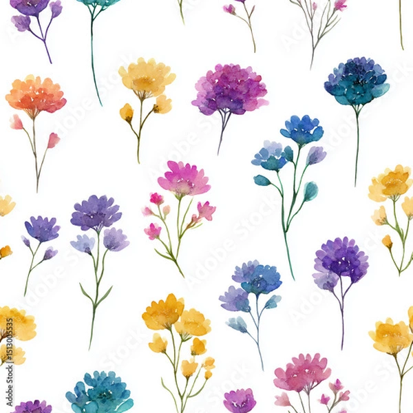 Fototapeta A colorful floral pattern is painted on a white background