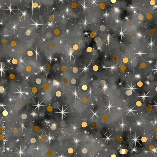 Fototapeta A pattern of stars and gold dots with a dark background