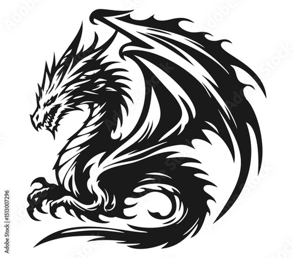 Obraz MYTHICAL WINGED DRAGON IN CIRCLE POSE VECTOR ILLUSTRATION