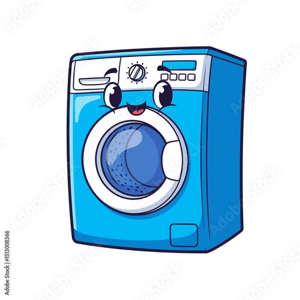 Fototapeta Cute Blue Kawaii Washing Machine Cartoon Character