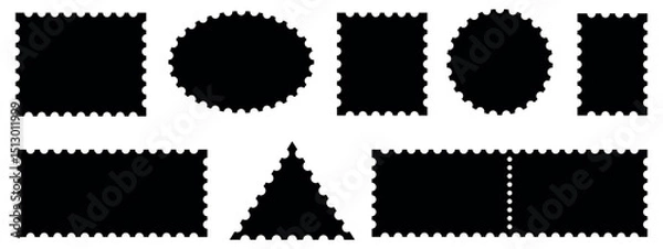 Obraz Set of blank Postage stamp frames. Postage frame form, vintage empty postcard stamp frame with perforated border, mail delivery sticker template, philately element. Vector stamps isolated set