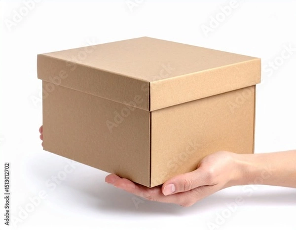 Obraz Cardboard parcel box in hand isolated on white background