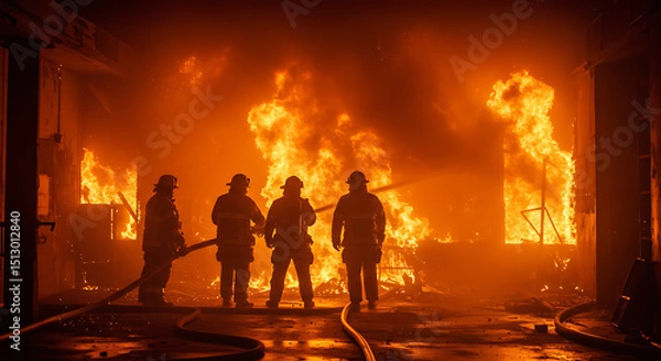 Obraz Firefighters Battling Large Fire