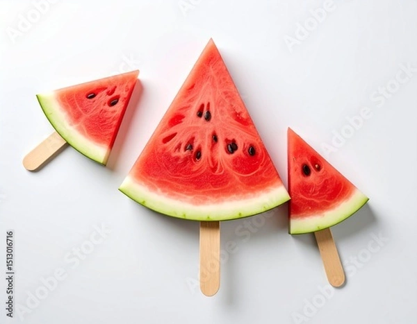 Obraz Watermelon slice on ice cream stick isolated on white background