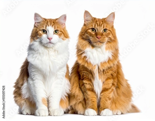 Obraz Ginger and white cat isolated on white background