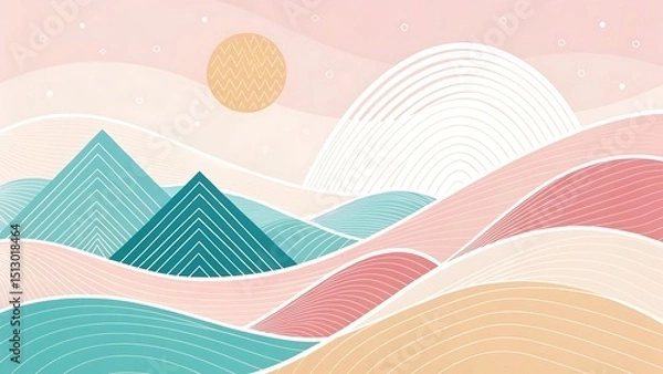 Fototapeta Serene Pastel Mountainscape A Peaceful and Harmonious Art Scene