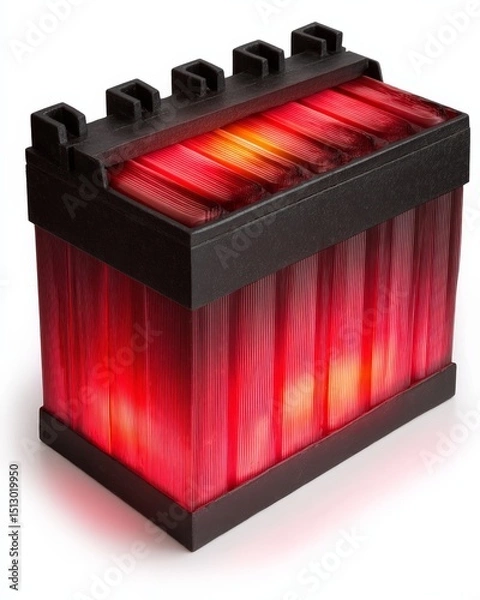 Fototapeta Illuminated Red Car Battery: High-Performance Power Source