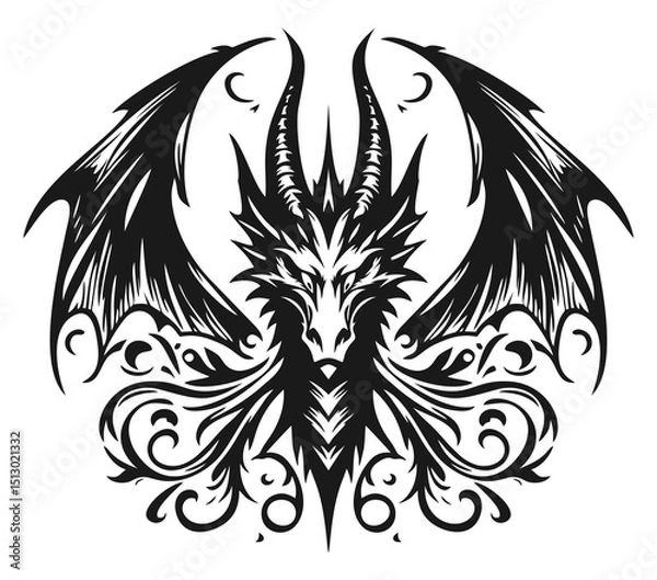 Obraz SYMMETRIC DRAGON HEAD VECTOR IMAGE WITH WINGS