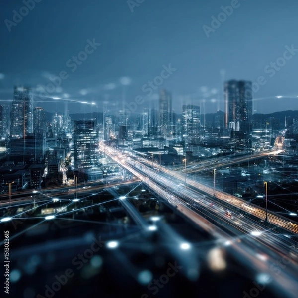 Fototapeta Smart city management system integrating a digital interface for improved city operations.