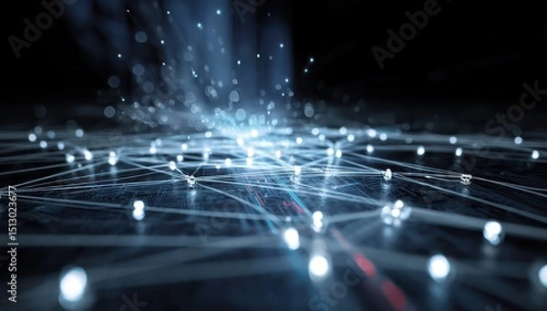Fototapeta Tech-inspired light display representing the seamless connection of data and digital systems.