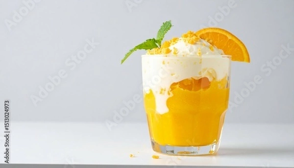 Fototapeta Orange smoothies with vanilla ice cream and simple garnish and biscuit crumble