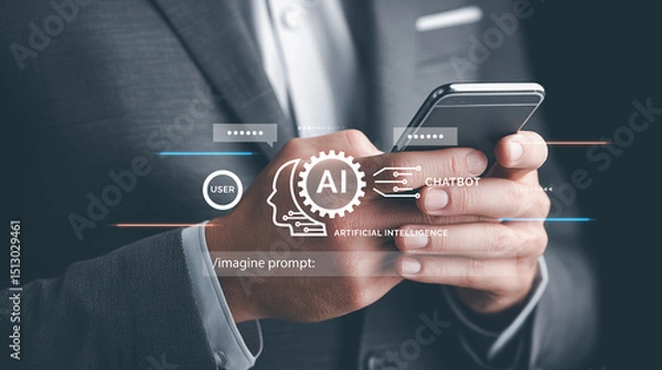 Fototapeta AI chatbot communicates with businessman. AI technology digital customer service